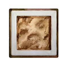 Single brown bronzer isolated on white background top view. Watercolor makeup. For card and banner