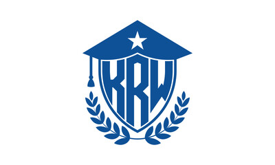 KRW three letter iconic academic logo design vector template. monogram, abstract, school, college, university, graduation cap symbol logo, shield, model, institute, educational, coaching canter, tech	