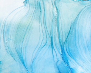 Blue and turquoise hand painted abstract backgrounds and textures alcohol ink art. - 696774161