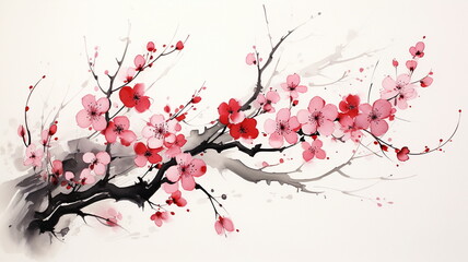 桜の水墨画のイメージ - obrazy, fototapety, plakaty