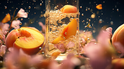 Obraz na płótnie Canvas Peach seed oil in a bottle. Generative AI
