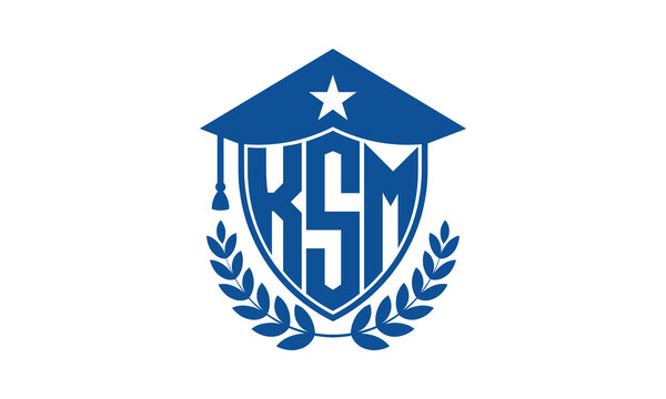 KSM three letter iconic academic logo design vector template. monogram, abstract, school, college, university, graduation cap symbol logo, shield, model, institute, educational, coaching canter, tech	