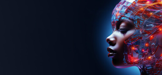 a woman's head with electric wires on it, AI concept