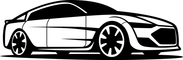 Sport car silhouette icon in black color. Vector template for laser cutting wall art. - obrazy, fototapety, plakaty