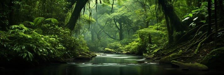 tropical rainforest river landscape - Powered by Adobe