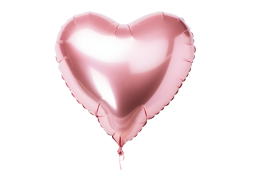 Romantic pink heart shaped metallic foil balloon isolated on white or transparent background