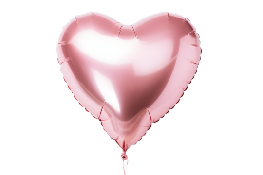 Romantic pink heart shaped metallic foil balloon isolated on white or transparent background