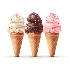 ice, cream, cone, dessert, ice cream, food, sweet, cold, ice-cream, icecream, vector, isolated, chocolate, strawberry, white, wafer, summer, illustration, pink, frozen, vanilla, snack, scoop, cherry, 