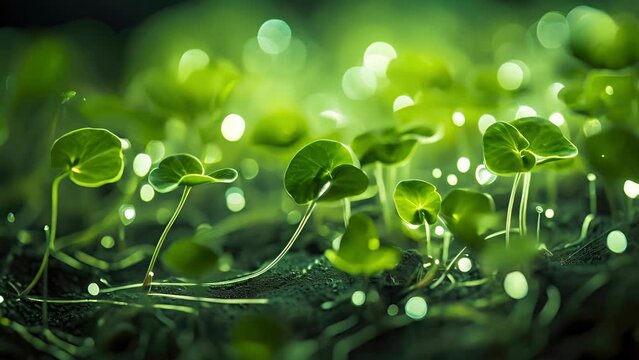 Closeup of a plants photosynthetic system, with quantum coherence in the chlorophyll molecules enabling efficient light absorption and energy transfer, highlighting the role of quantum mechanics