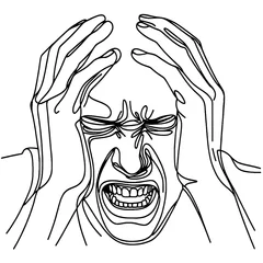 Ingelijste posters Een lijn Man in Despair Line Art for Mental Health Awareness, Suitable for Editorial Use  © D-point