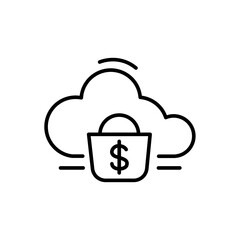 Cloud shopping outline icons, minimalist vector illustration ,simple transparent graphic element .Isolated on white background