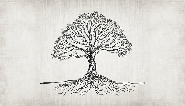 Line Art Minimalistic Tree Line Art on Canvas, Ideal for Modern Home Decor and Artistic Background