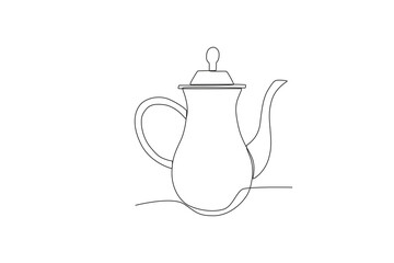 Single continuous line drawing of Antique teapot. Vintage item concept one line draw design graphic vector illustration
