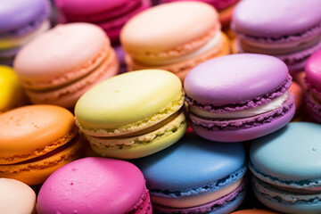 Close up of traditional colorful French Macaron sweets