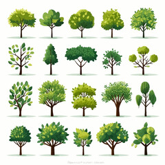 tree, nature, leaf, plant, forest, branch, oak, summer, vector, environment, trees, foliage, spring, illustration, grass, leaves, isolated, set, eco, wood, collection, garden, landscape, growth, big