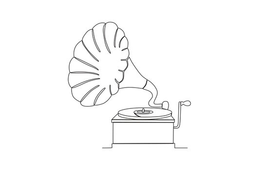 Single continuous line drawing of Gramofon. Vintage item concept one line draw design graphic vector illustration

