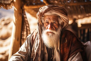 Wise Old arab village old man. City home. Generate Ai