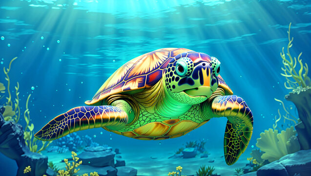 Illustration Green sea turtle Chelonia mydas