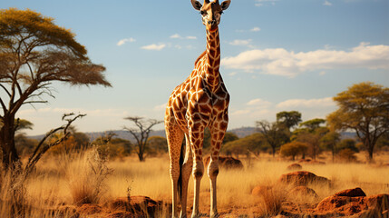 Giraffe (Giraffa camelopardalis) is an African even-toed ungulate mammal. Generative Ai - obrazy, fototapety, plakaty