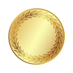 Gold medal. Design element depicting an elegant laurel wreath. 3 D. Vector illustration.