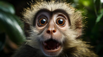Surprised funny monkey with opened mouth. Generative Ai