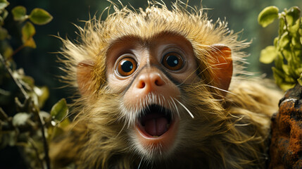 Surprised funny monkey with opened mouth. Generative Ai - obrazy, fototapety, plakaty