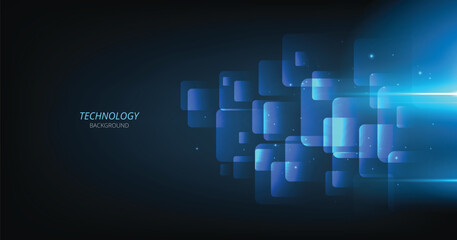 Square geometric on a dark blue background. abstract blue technology-style background.