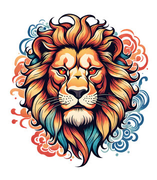 Japanese Tattoo style illustration of Lion Face, Beautiful vintage t-shirts graphics designs DTF DTG