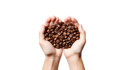 Fresh roasted coffee beans holding in hands isolated on white background - obrazy, fototapety, plakaty
