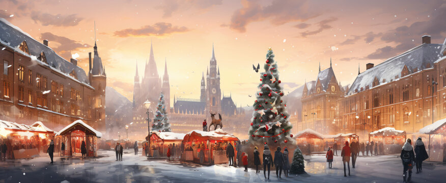 Illustration of traditional christmas market