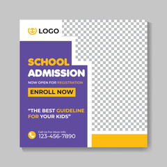 Creative school admission education social media post design back to school web banner template