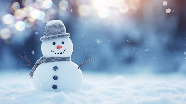 Snowman video in winter snow
