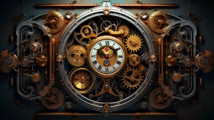 A steampunk style with gears pipes and clocks 