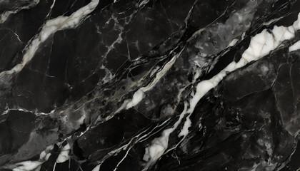 A luxurious abstract black marble surface, adorned with intricate white and golden veins, exuding opulence and sophistication, high resolustion background.