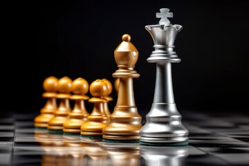 a silver chess piece against a gold piece