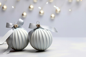 Christmas white background with Christmas gray balls decoration and ornament