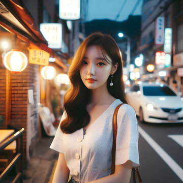 Beautiful Asian  female street photography