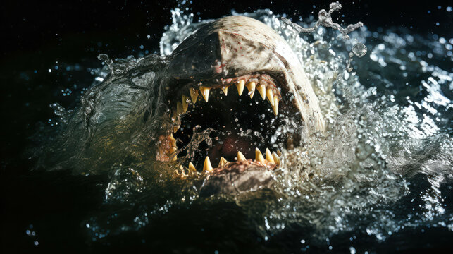 selachophobia: an in-depth, ultra-realistic portrayal of the profound fear of sharks, capturing the visceral terror and anxiety evoked by these formidable ocean predators - ai generated