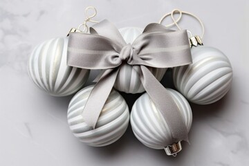 Christmas white background with Christmas gray balls decoration and ornament