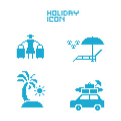Fototapeta na wymiar this is holiday icon 1 bit style in pixel art with blue color and white background ,this item good for presentations,stickers, icons, t shirt design,game asset,logo and your project.