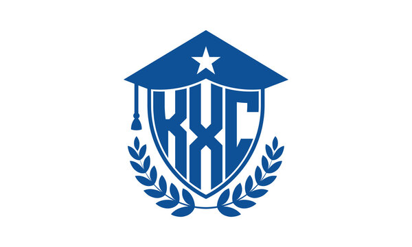 KXC three letter iconic academic logo design vector template. monogram, abstract, school, college, university, graduation cap symbol logo, shield, model, institute, educational, coaching canter, tech	