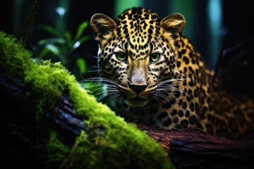 An attentive leopard in the wilderness, showcasing its powerful and beautiful features up close.