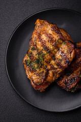 Delicious juicy beef or chicken steak with salt, spices and herbs