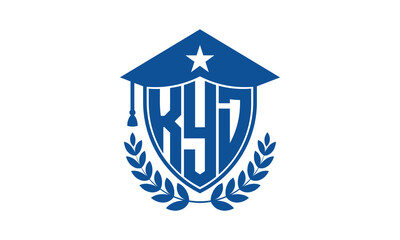 KYD three letter iconic academic logo design vector template. monogram, abstract, school, college, university, graduation cap symbol logo, shield, model, institute, educational, coaching canter, tech	
