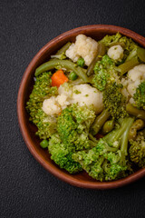 Delicious fresh vegetables steamed carrots, broccoli, cauliflower