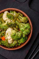 Delicious fresh vegetables steamed carrots, broccoli, cauliflower