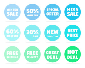 Set of Price tags. Promotional sale badge and retail paper stickers.