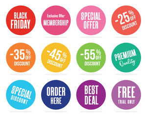 Set of Price tags. Promotional sale badge and retail paper stickers.