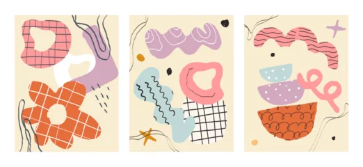 Gordijnen Naadloze herfst Set of fashionable abstract graphic shapes on a beige background. Minimalist forms in the style of modern art. Geometric posters in trendy retro brutalist style. Swiss design aesthetic  © Анастасия Красавина