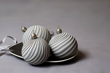 Christmas white background with Christmas gray balls decoration and ornament
